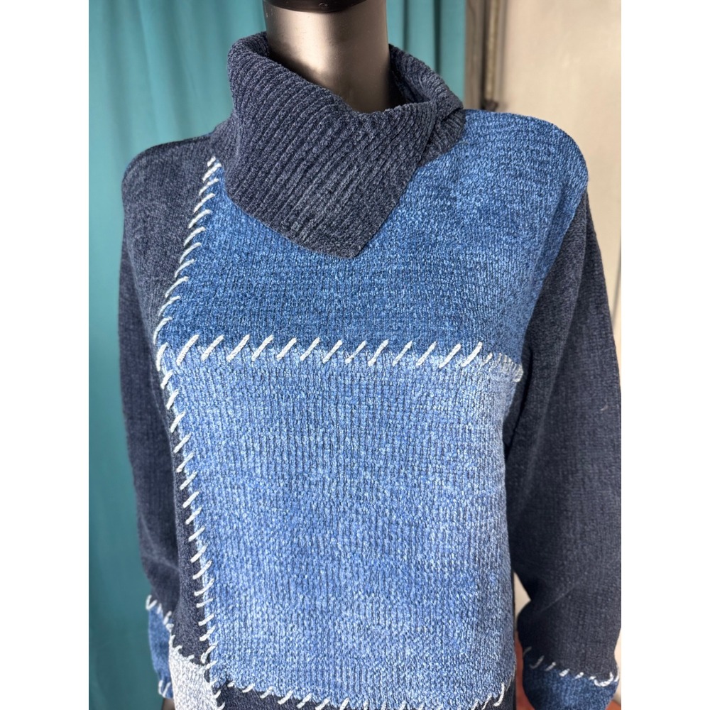 North Crest Patchwork Turtleneck Sweater Blue Den… - image 2